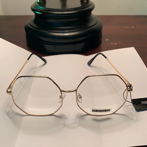 Brand new NWT Unisex Gold Frame Clear Lens Octagon Shaped